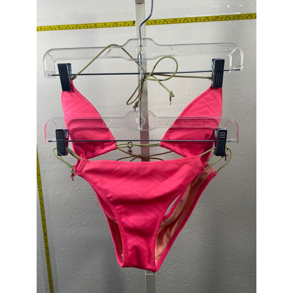 Victoria's Secret Neon Pink Triangle Bikini Set Palm Tree Charms Medium